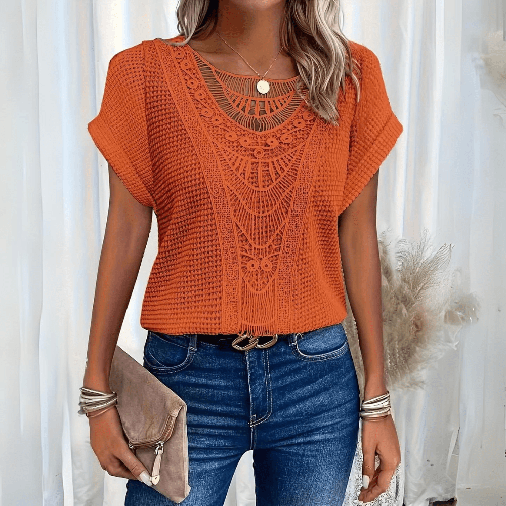 Karin | Top en Maille Gaufrée à Empiècement Crochet