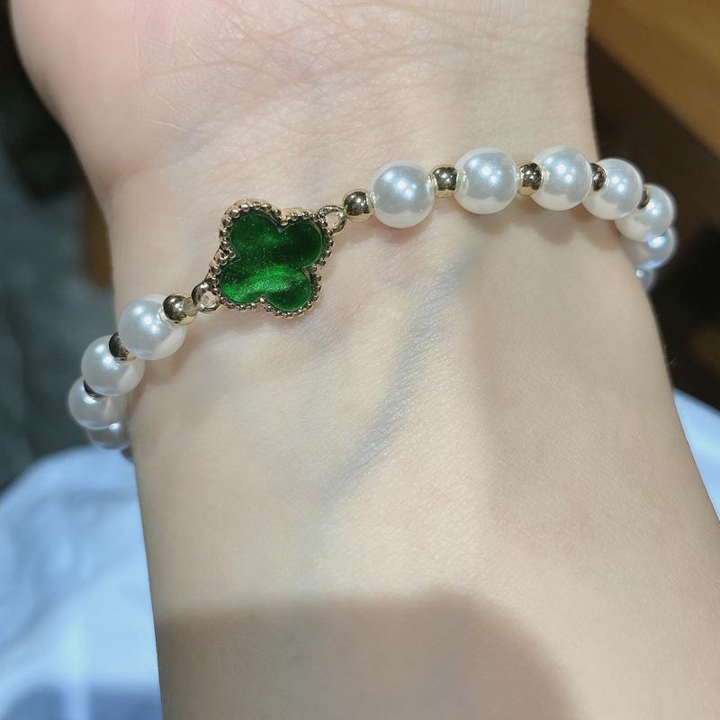 Hortense | Bracelet Perlé Trèfle Émeraude