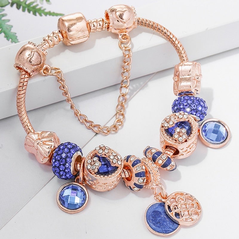 Lilas | Bracelet en Argent Rosé et Cristal Bleu