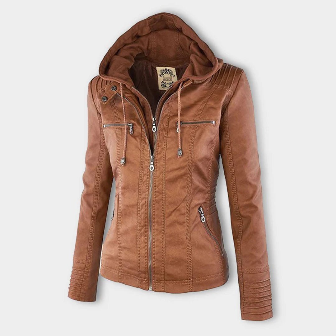 Valentine | Veste en Cuir à Capuche Réglable