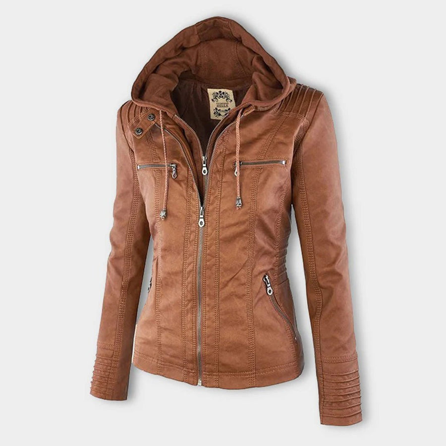 Valentine | Veste en Cuir à Capuche Réglable