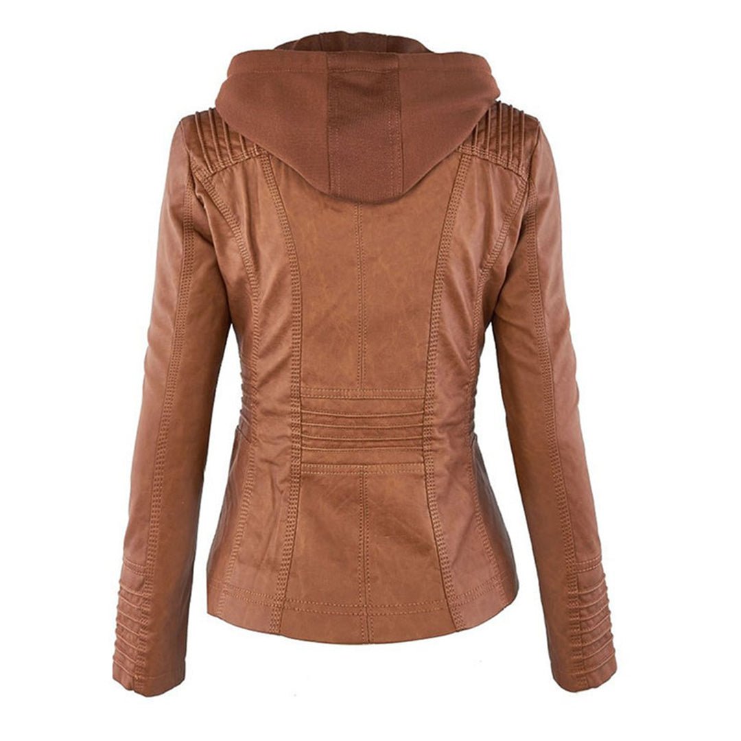 Valentine | Veste en Cuir à Capuche Réglable