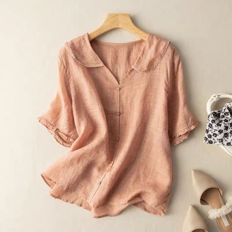 Adèle | Blouse en Lin à Col Claudine et Manches Ballon