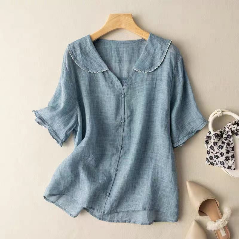 Adèle | Blouse en Lin à Col Claudine et Manches Ballon