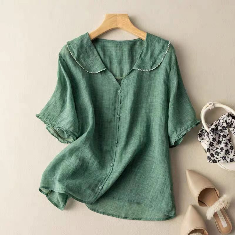 Adèle | Blouse en Lin à Col Claudine et Manches Ballon