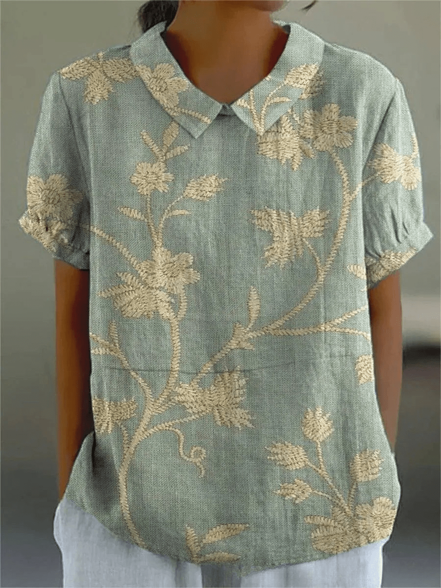 Sofia | Blouse Fleurie à Col Claudine et Poche