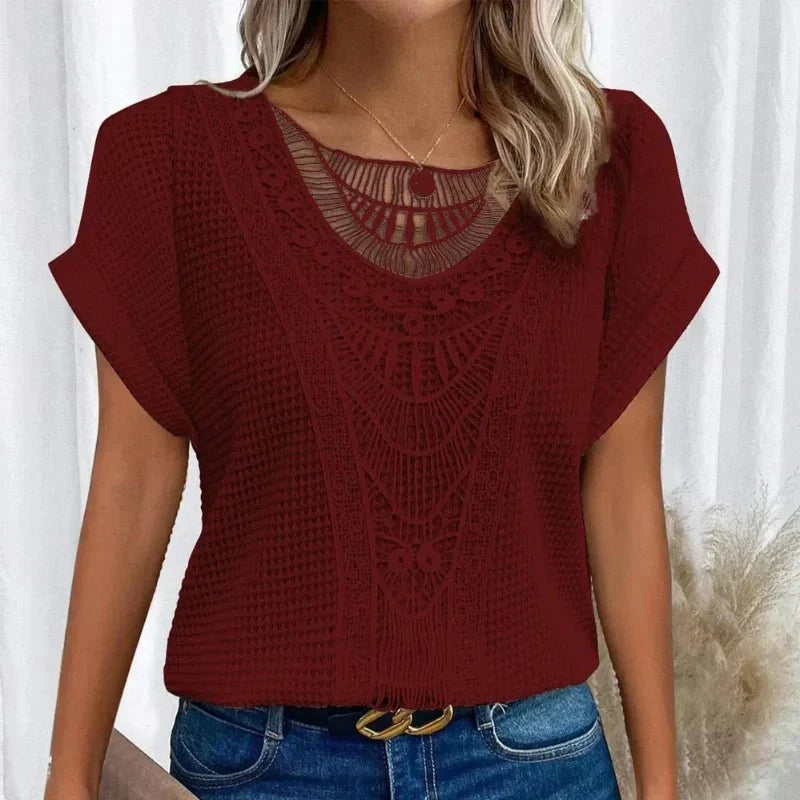 Karin | Top en Maille Gaufrée à Empiècement Crochet