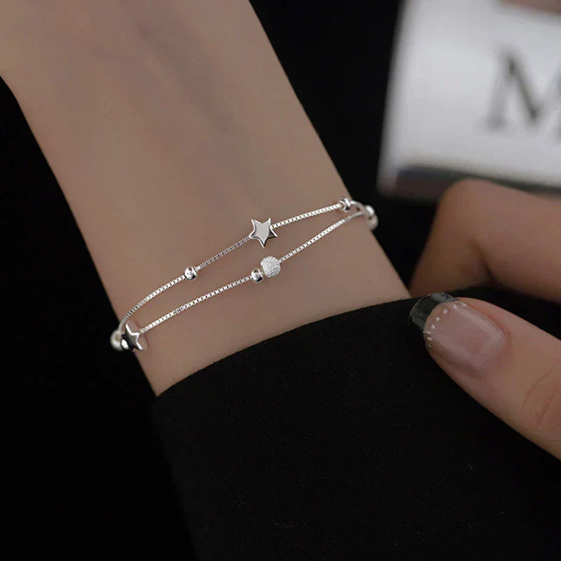 Cyrielle | Bracelet Argenté Double Rang avec Étoiles