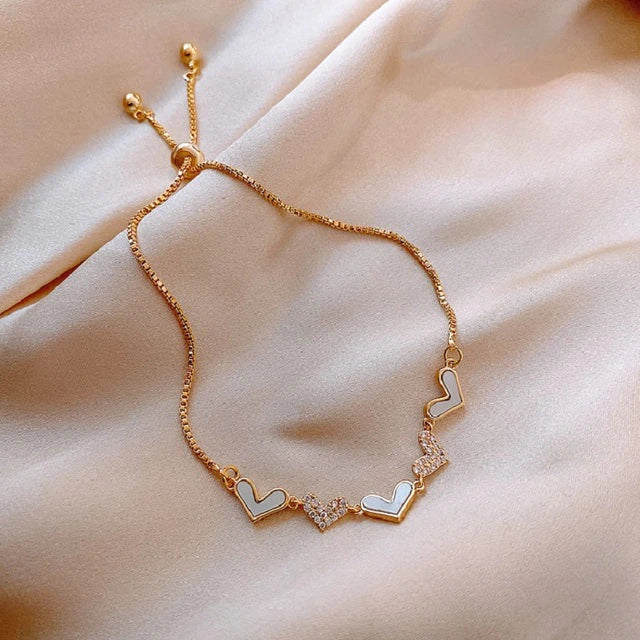 Fanny | Bracelet Doré Ajustable à Cœurs