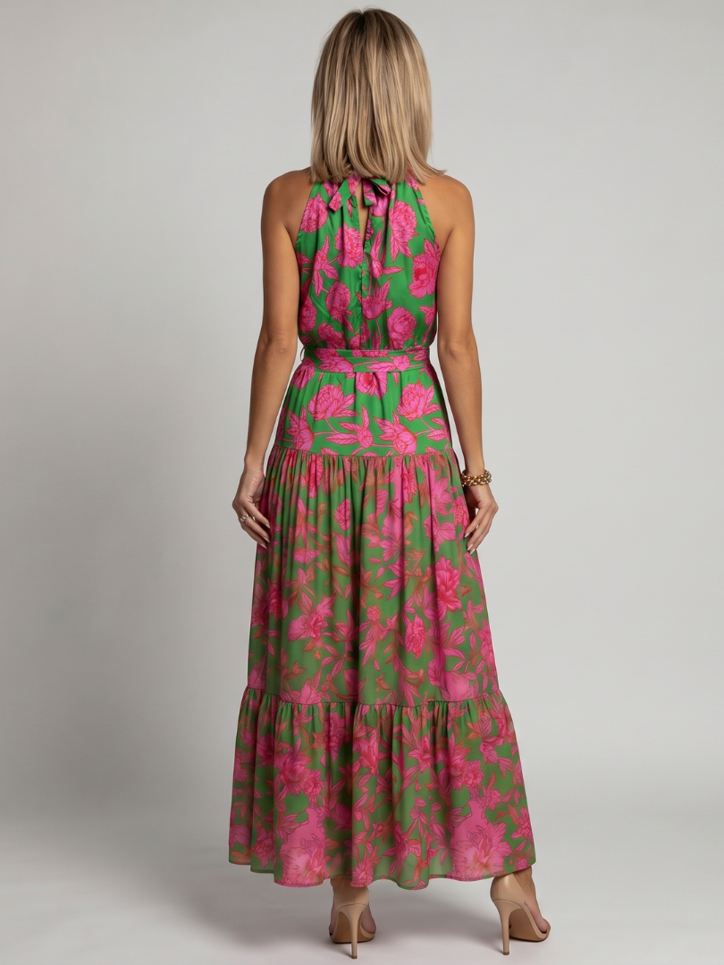 Myriam | Robe Longue Fleurie à Ceinture à Nouer et Jupe à Volants