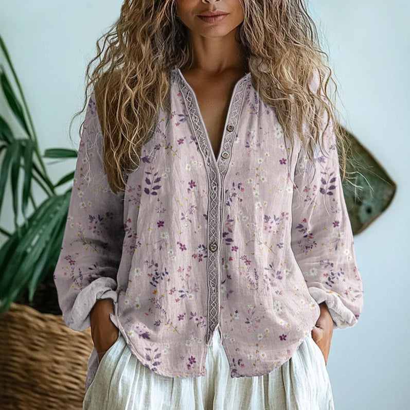 Amandine | Blouse en Lin à Imprimé Libellules