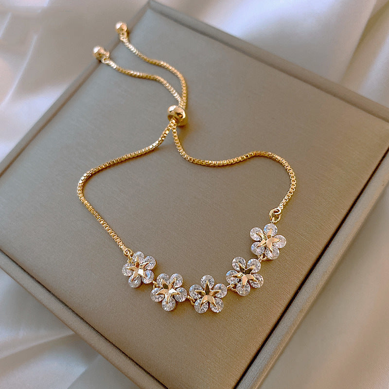 Lydie | Bracelet Marguerites en Cristal Doré