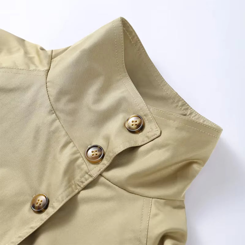 Augustine | Trench-Coat Court Ceinturé à Col Montant