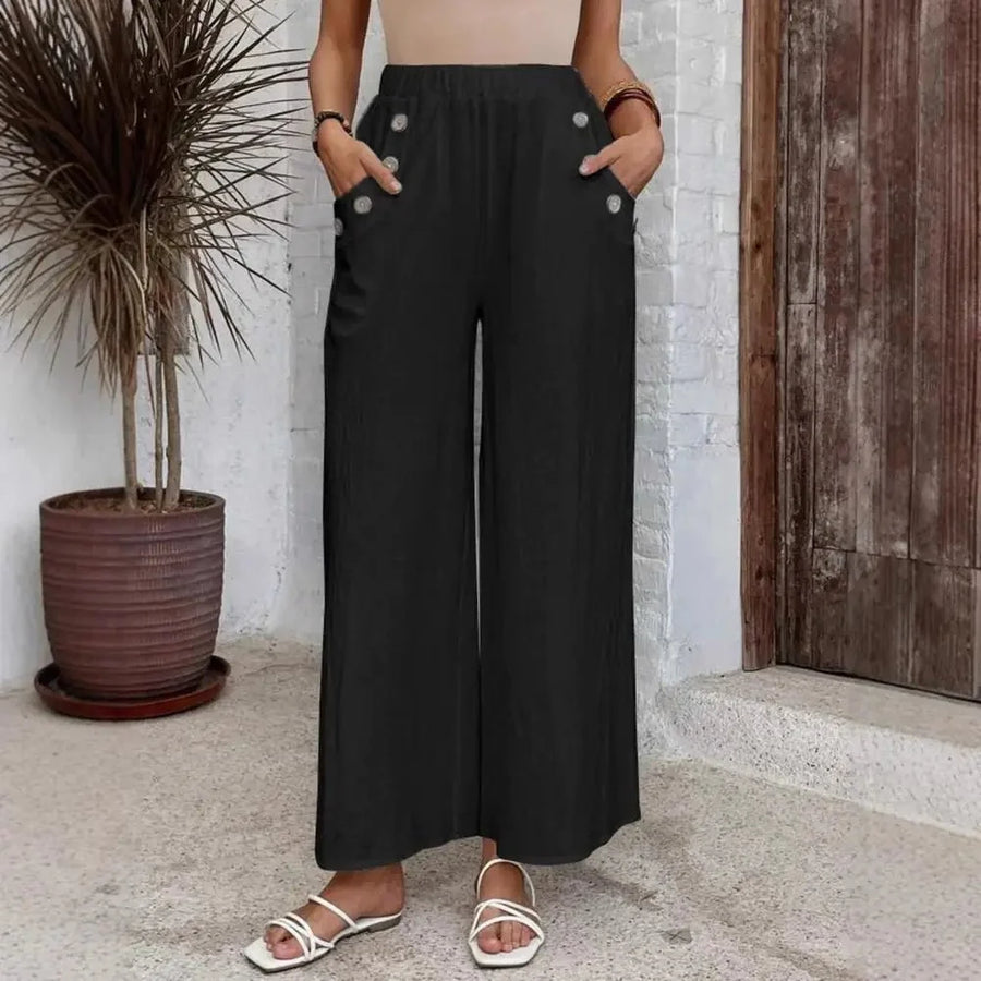 Renée | Pantalon Large à Taille Haute Élastique