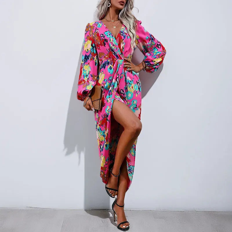Mila | Robe Maxi Fleurie avec Taille Plissée