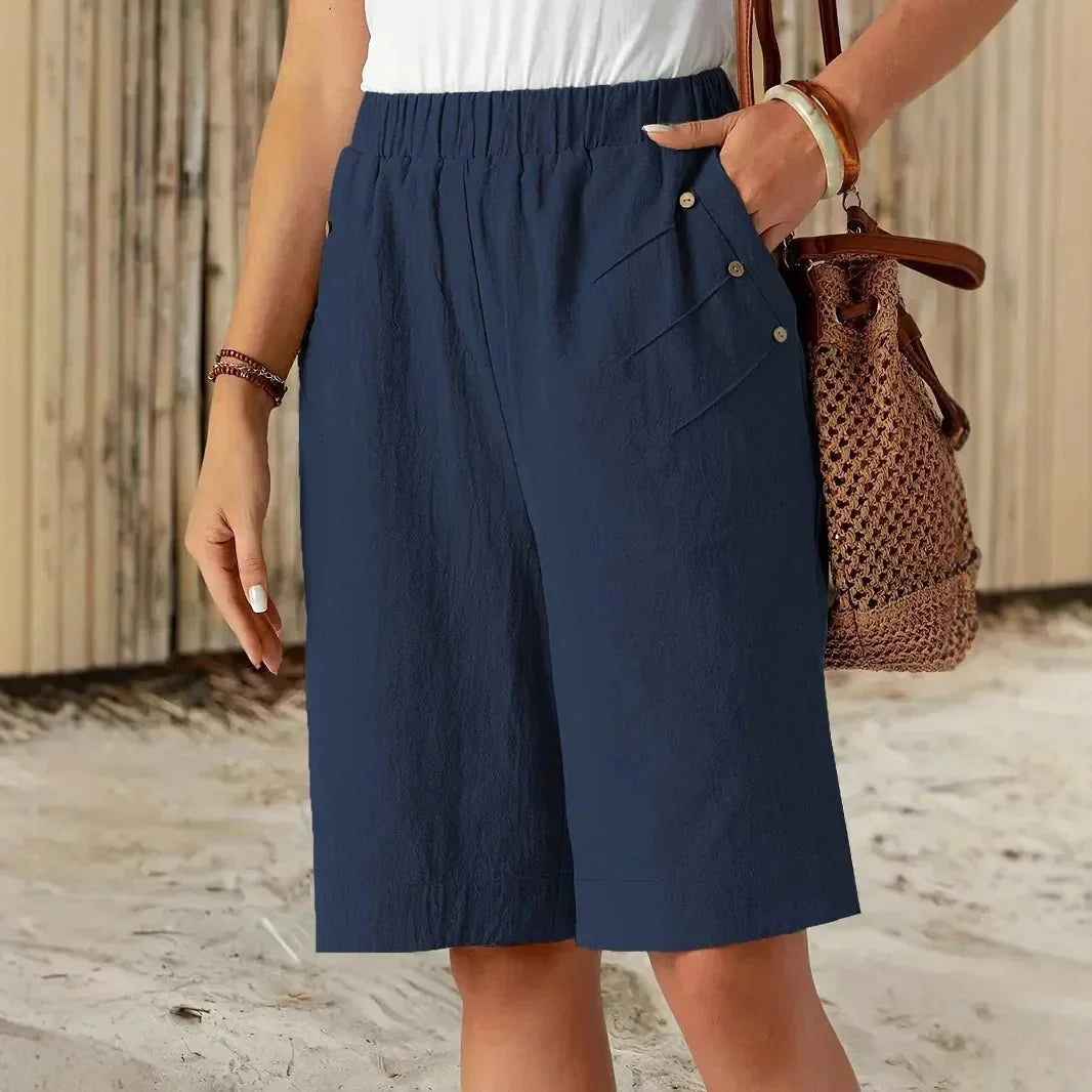 Céline | Short en Coton et Lin à Coupe Droite