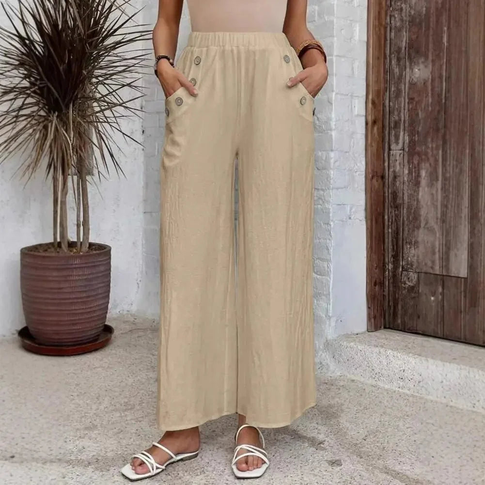 Renée | Pantalon Large à Taille Haute Élastique