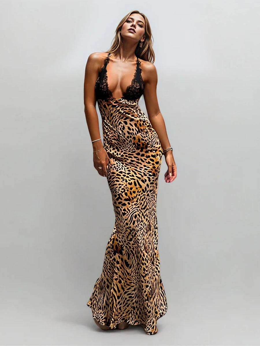 Noémie | Robe Maxi Léopard avec Dentelle