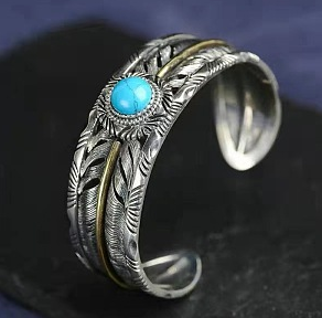 Édith | Bracelet Manchette Vintage à Pierre Turquoise