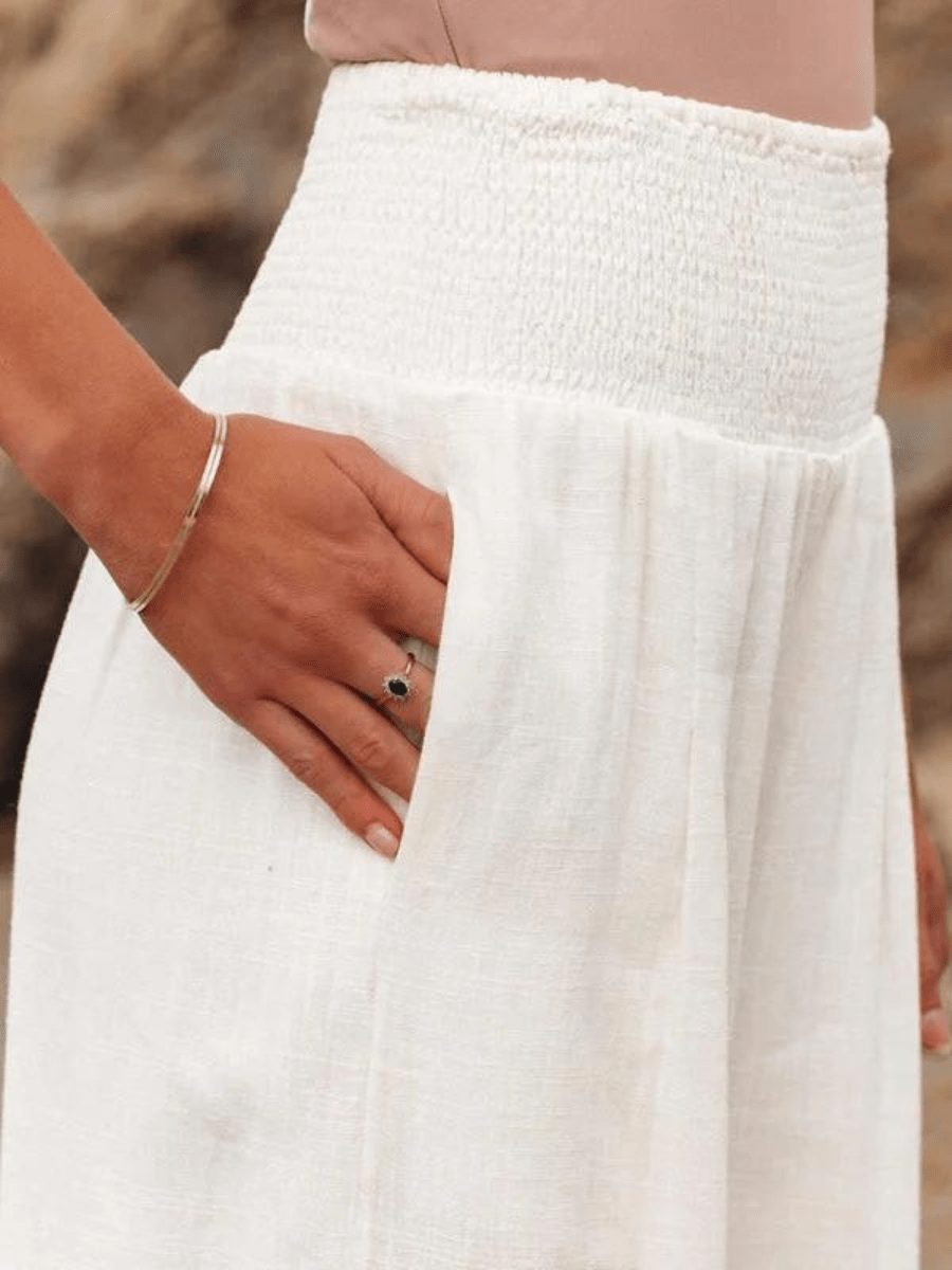 Zélie | Pantalon Large à Taille Élastiquée Froncée