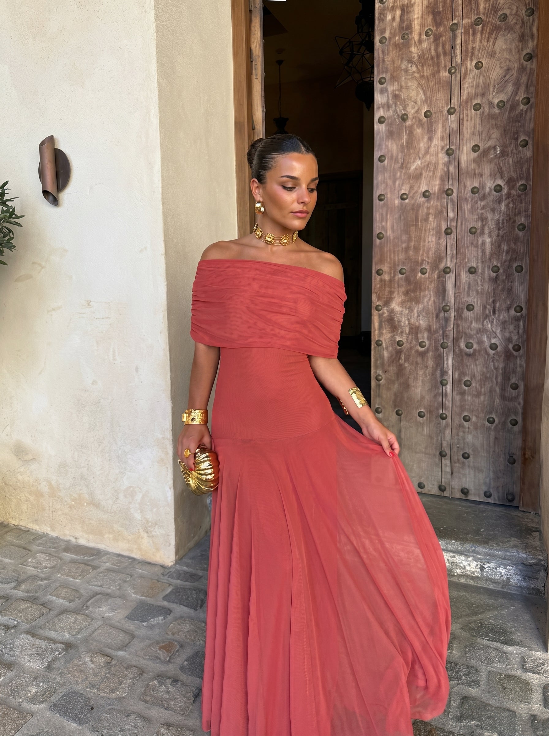 Renée | Robe Longue Bustier Drapée Unie