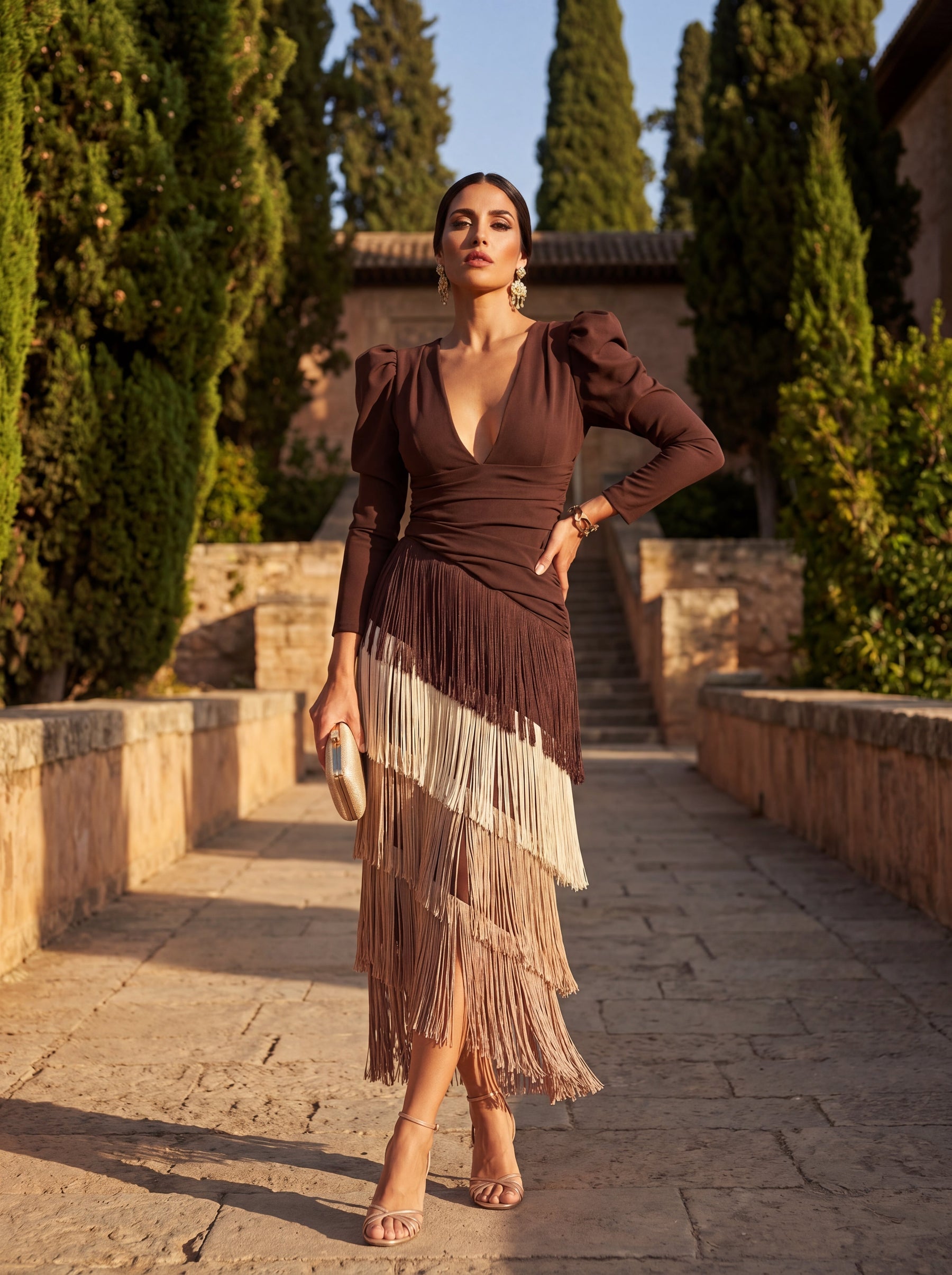 Fantine | Robe Midi à Franges et Manches Longues