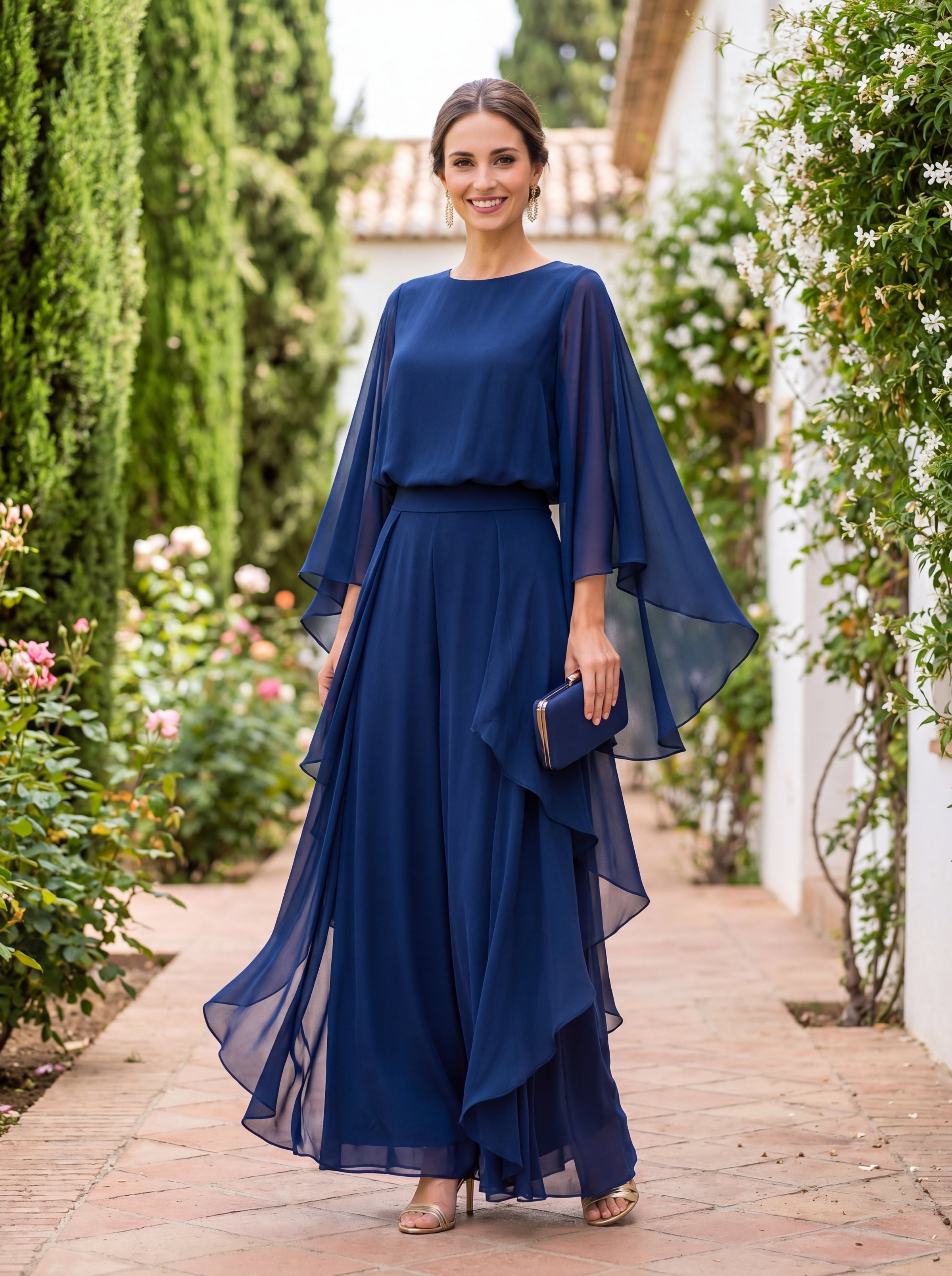 Monique | Ensemble Deux Pièces à Manches Cape et Pantalon Large