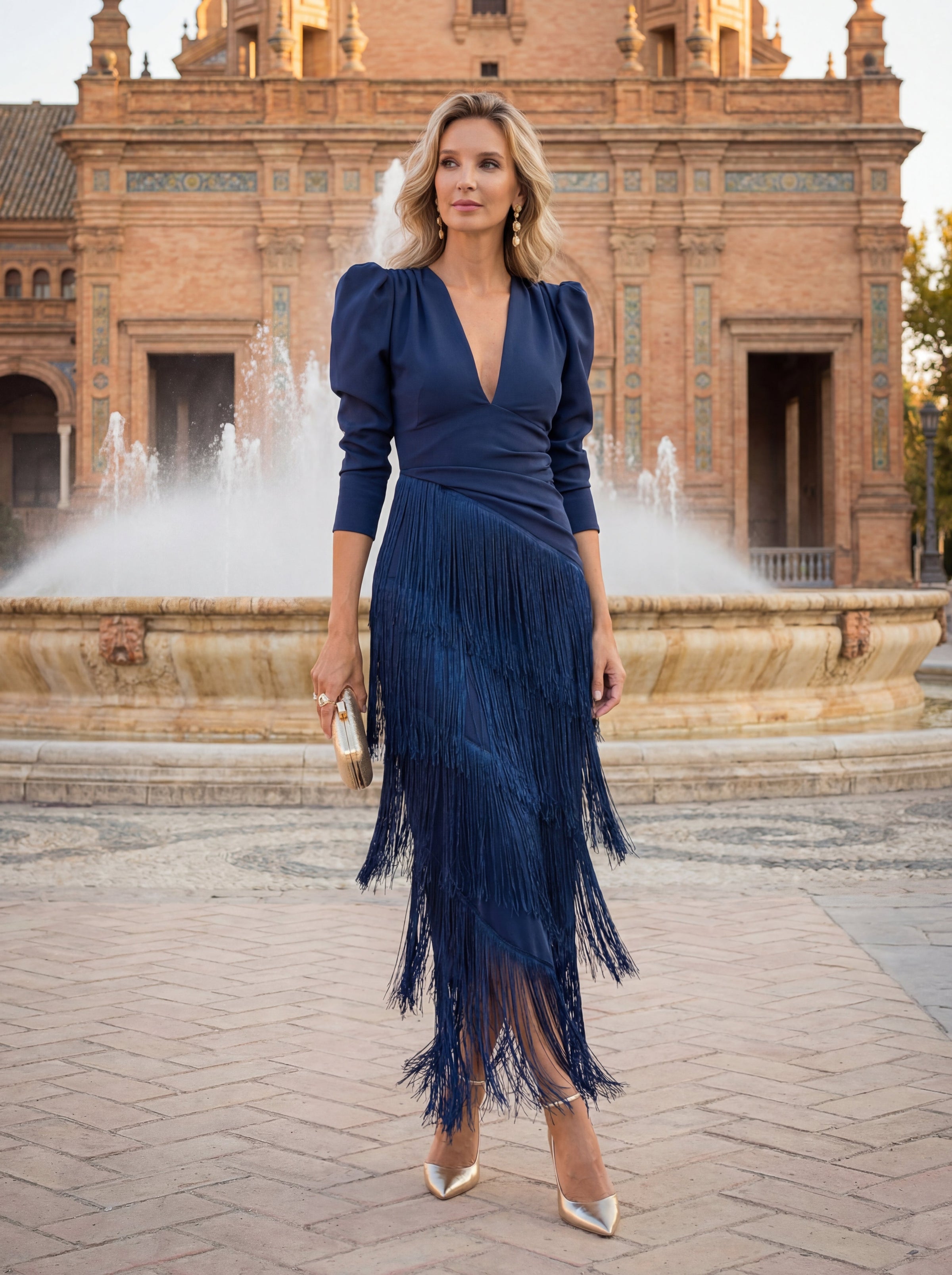Fantine | Robe Midi à Franges et Manches Longues
