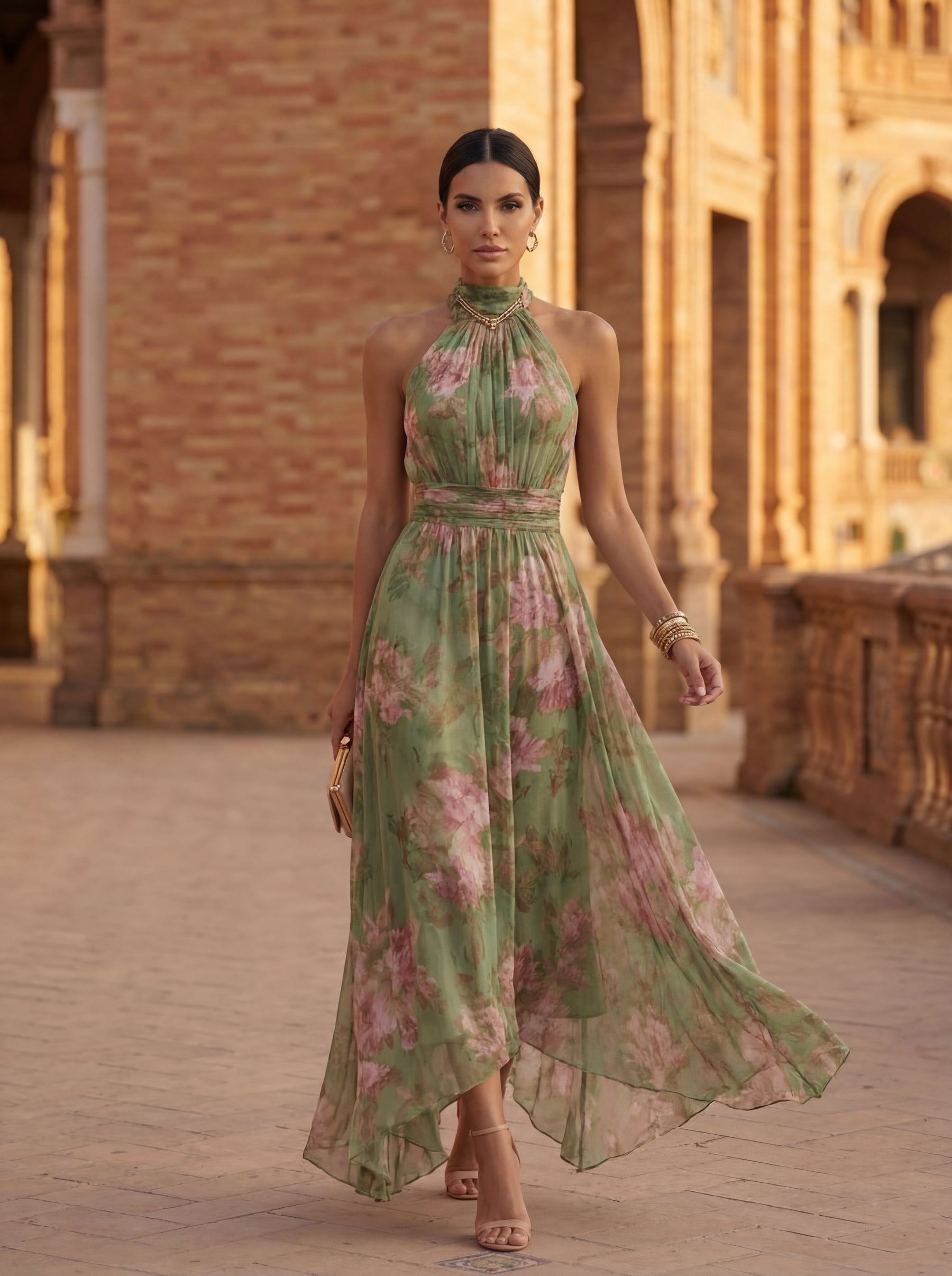 Clotilde | Robe Longue Fleurie à Ourlet Asymétrique et Dos Nu