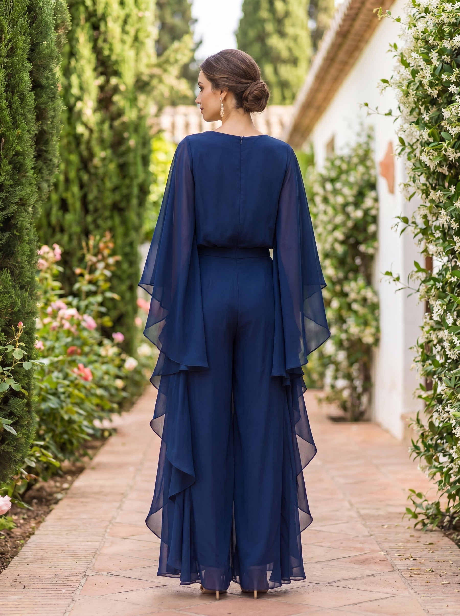 Monique | Ensemble Deux Pièces à Manches Cape et Pantalon Large
