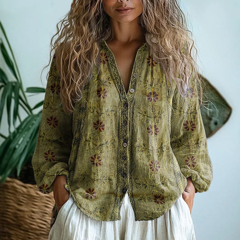 Amandine | Blouse en Lin à Imprimé Libellules