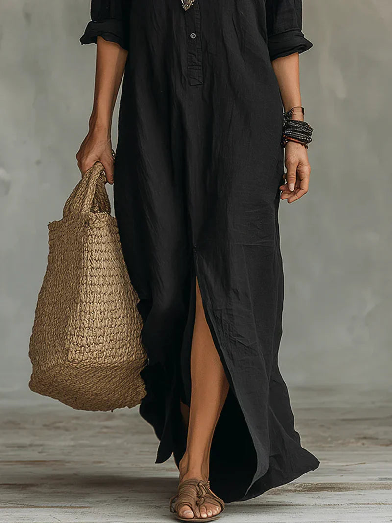 Céline | Robe Maxi Chemise Ample à Boutons