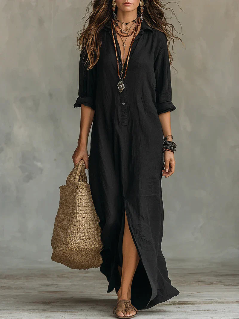 Céline | Robe Maxi Chemise Ample à Boutons
