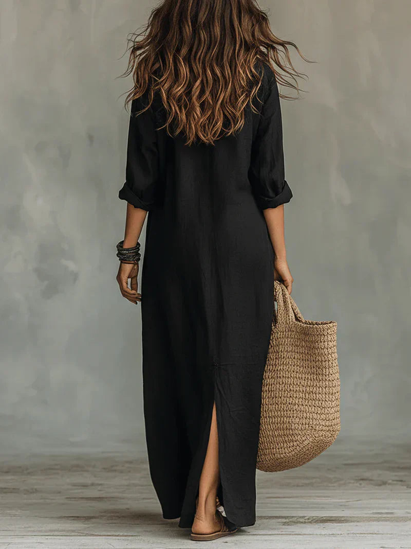 Céline | Robe Maxi Chemise Ample à Boutons
