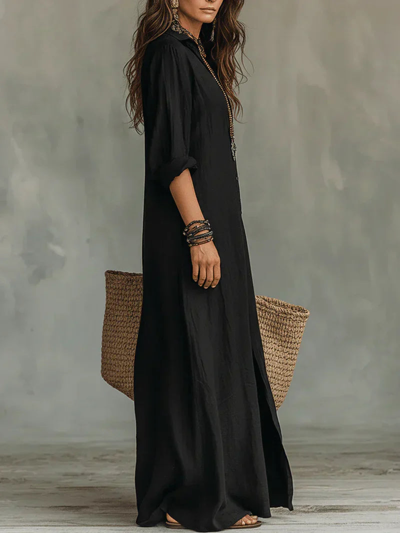Céline | Robe Maxi Chemise Ample à Boutons