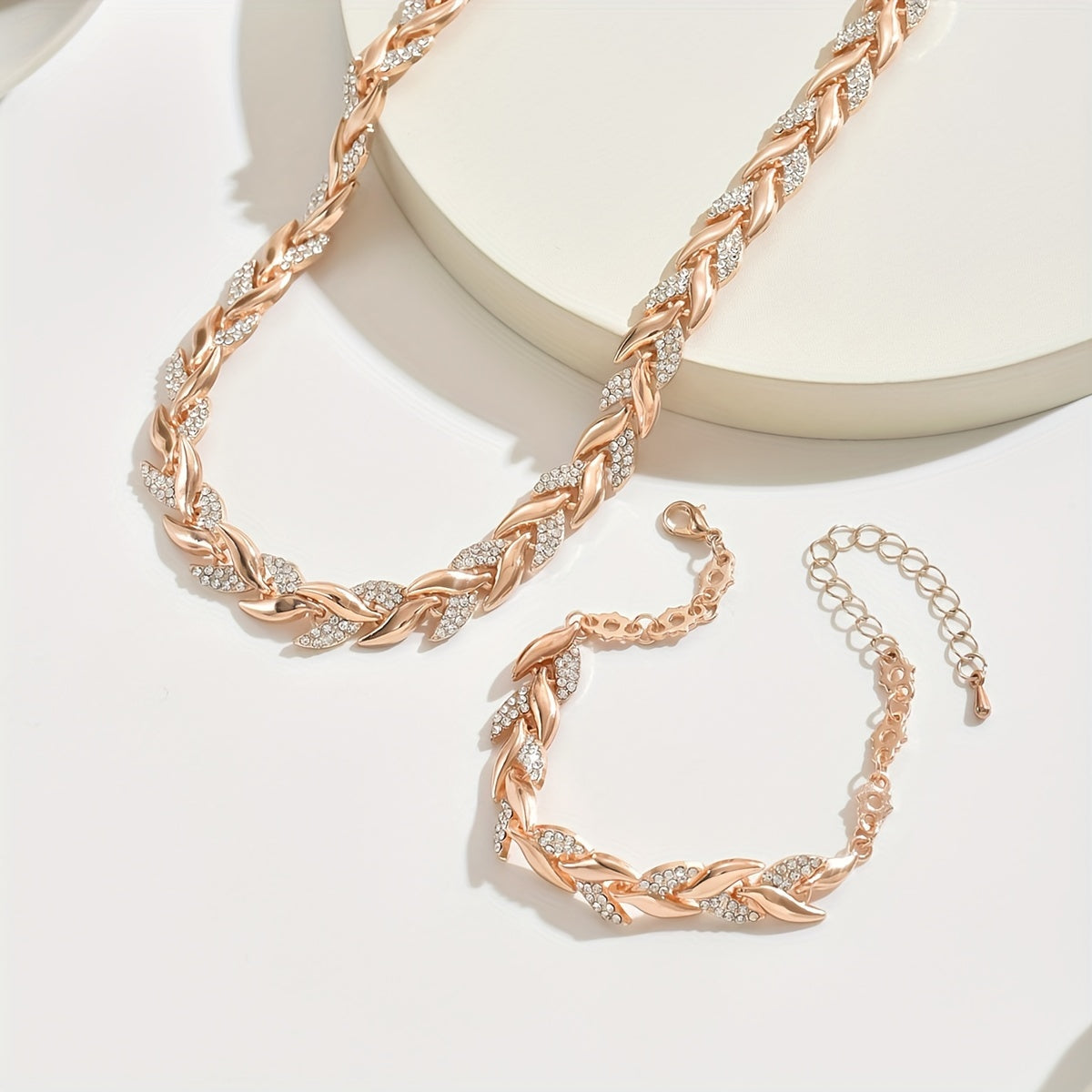 Valentine | Parure Collier & Bracelet Feuillage Scintillant