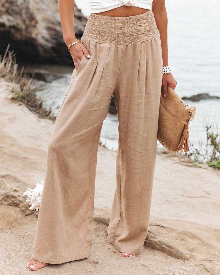 Zélie | Pantalon Large à Taille Élastiquée Froncée