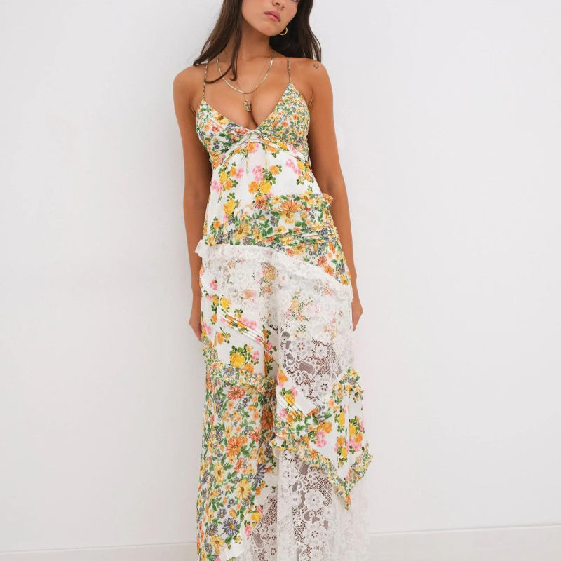 Mireille | Robe Maxi Fleurie avec Volants