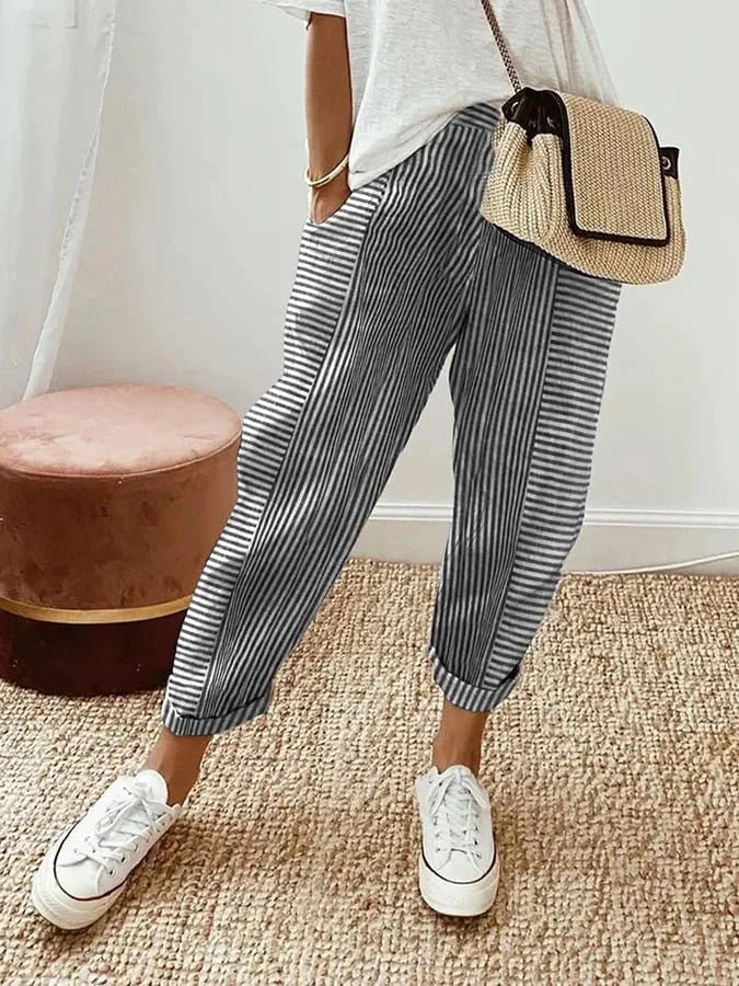Laurence | Pantalon à Rayures avec Cordon de Serrage