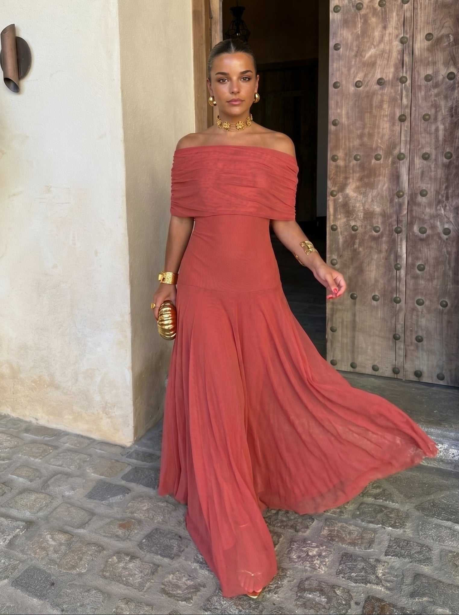 Renée | Robe Longue Bustier Drapée Unie