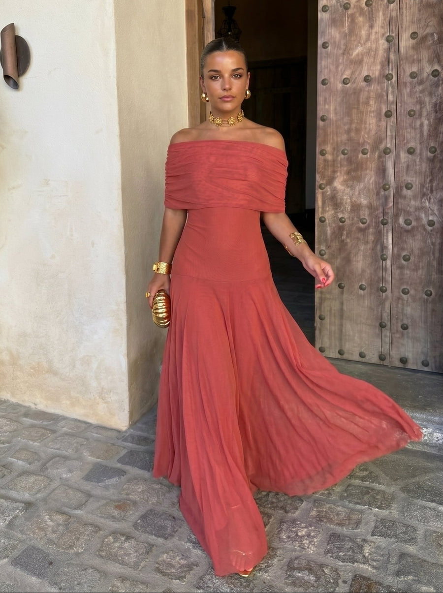 Renée | Robe Longue Bustier Drapée Unie