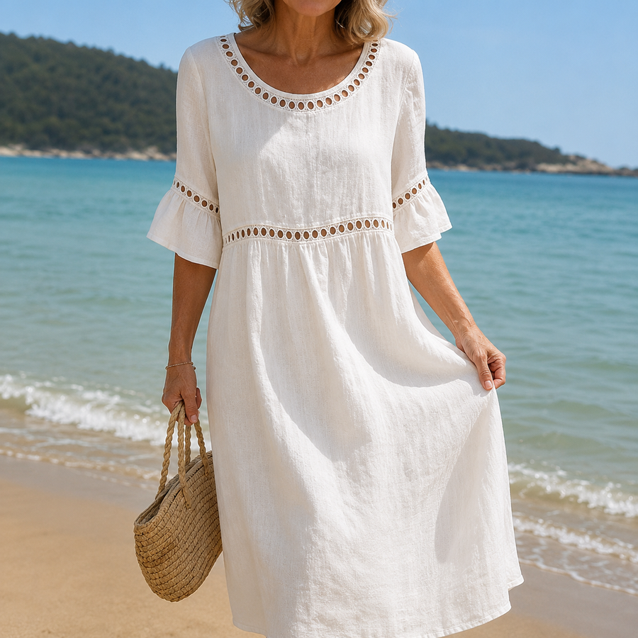 Capucine | Robe Longue en Lin aux Finitions Ajourées
