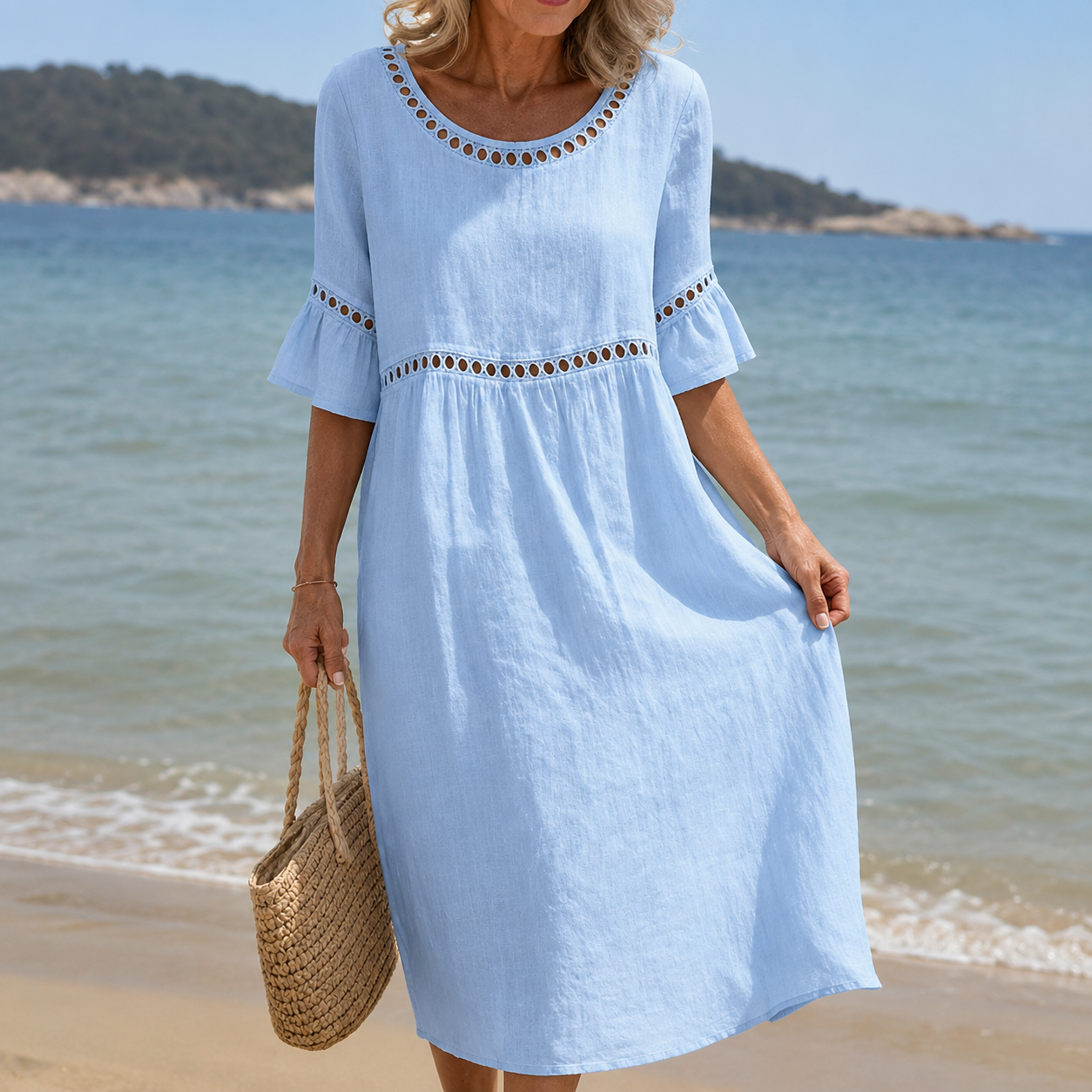 Capucine | Robe Longue en Lin aux Finitions Ajourées