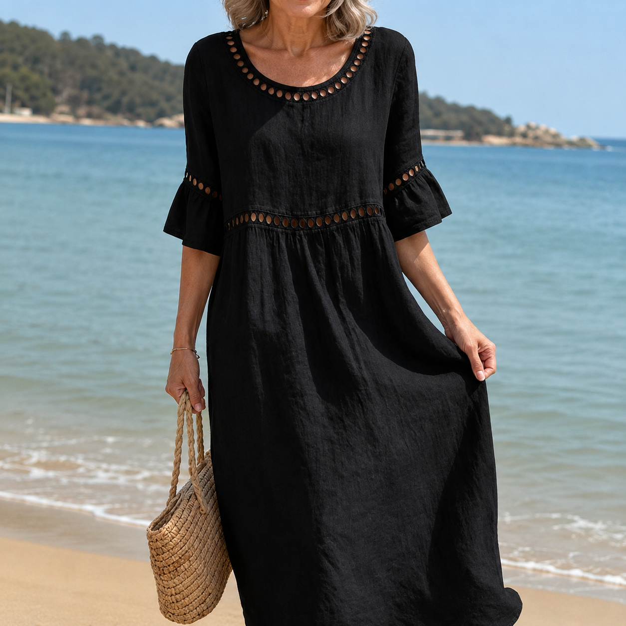 Capucine | Robe Longue en Lin aux Finitions Ajourées