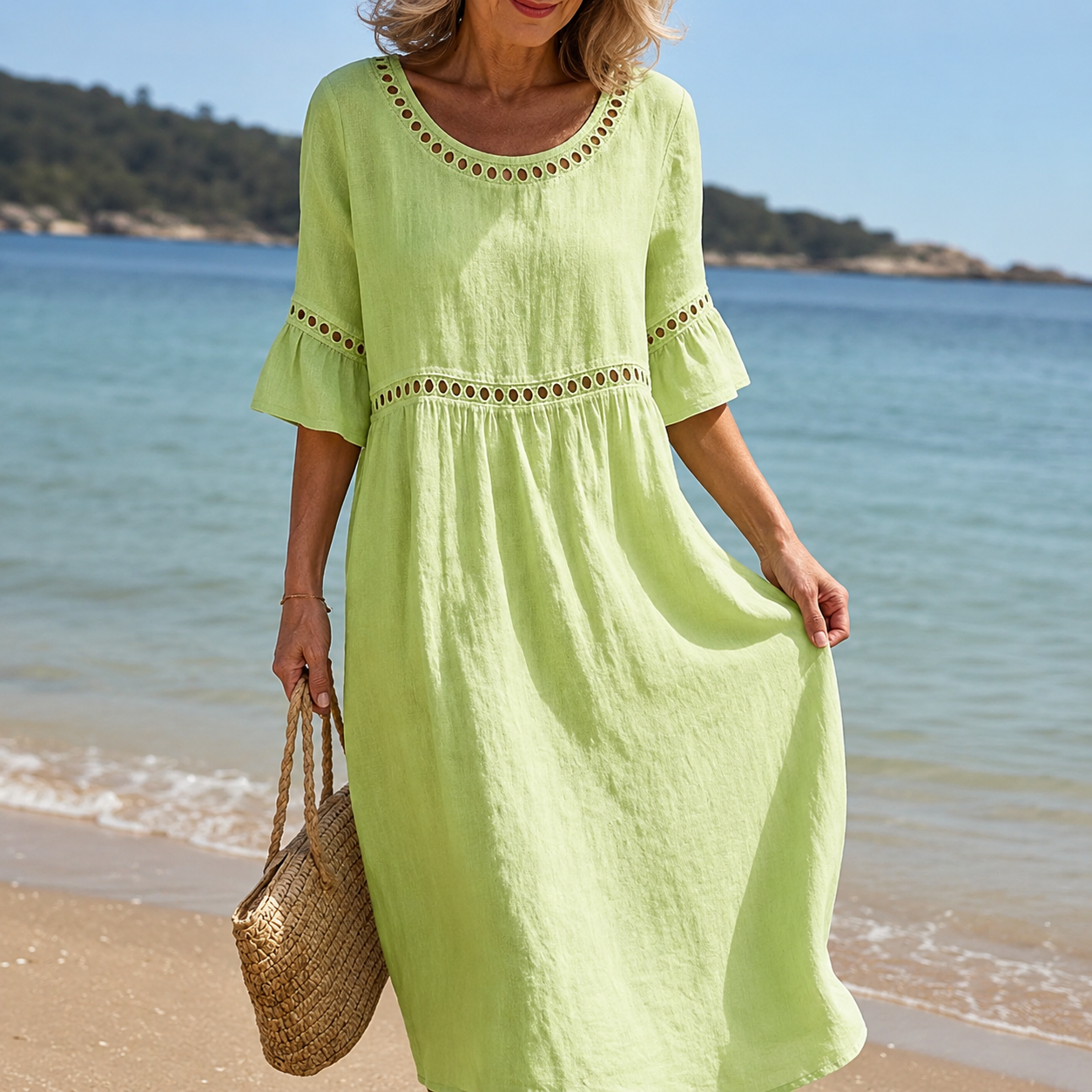 Capucine | Robe Longue en Lin aux Finitions Ajourées