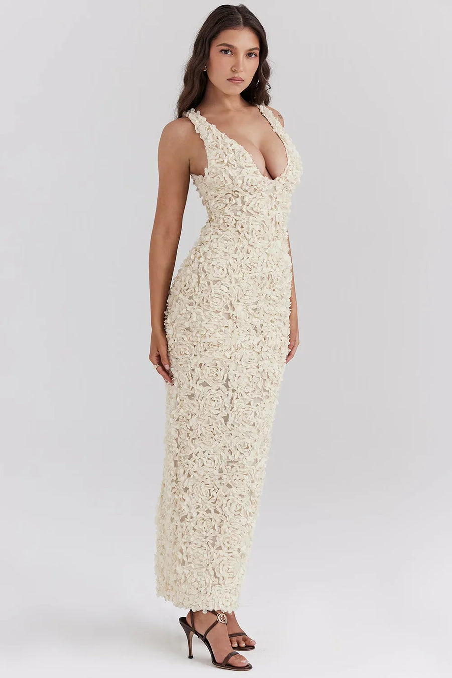 Océane | Robe Maxi Luxueuse avec Roses 3D