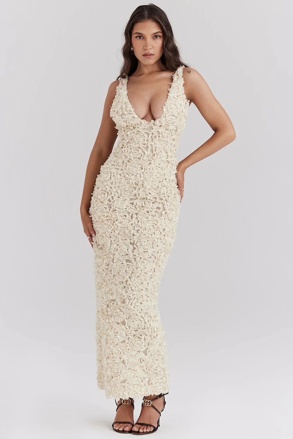 Océane | Robe Maxi Luxueuse avec Roses 3D