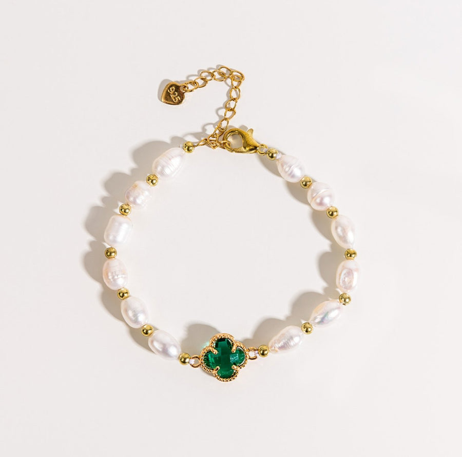 Hortense | Bracelet Perlé Trèfle Émeraude