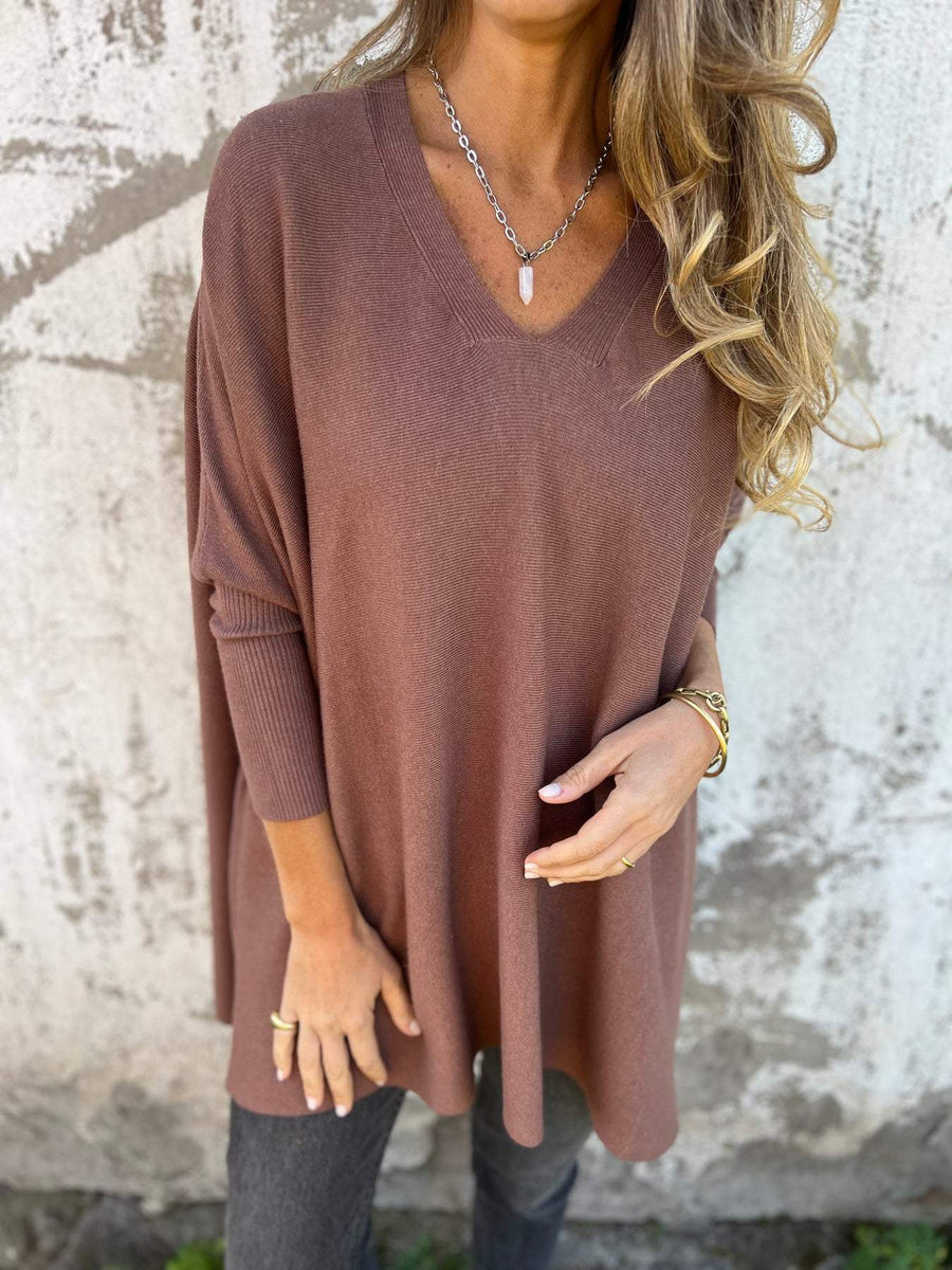 Anna | Pull Oversize à Col V et Manches Chauve-Souris