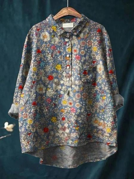 Lila | Chemise Fleurie à Base Plongeante